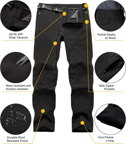 Mens Hiking Snow Pants Skiing Winter Fleece Lined Water Repellent Softshell Pants Outdoor Camping Walking Fishing in Saudi Arabia