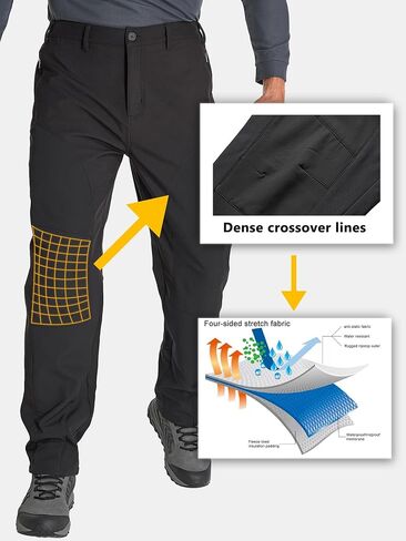 Mens Hiking Snow Pants Skiing Winter Fleece Lined Water Repellent Softshell Pants Outdoor Camping Walking Fishing in Saudi Arabia