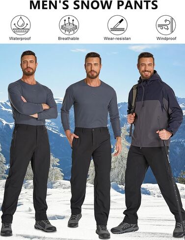 Mens Hiking Snow Pants Skiing Winter Fleece Lined Water Repellent Softshell Pants Outdoor Camping Walking Fishing in Saudi Arabia