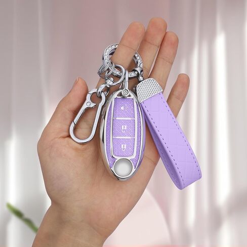 for Nissan 3 Buttons Key fob Cover, Soft TPU Keys Protector Bling Key Fob Keychain for Rogue Armada Pathfinder Versa Smart Key, Gold Pink in Saudi Arabia