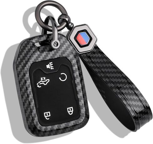 BYZ For Carbon Fiber Style ABS Key fob Cover,Keychain, Key Case Accessories Compatible with 2023 2022 2021 2020 2019 GMC Sierra and Chevy Silverado 1500 2500HD 3500HD, Remote Protector Case in Saudi Arabia
