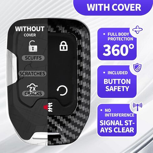 BYZ For Carbon Fiber Style ABS Key fob Cover,Keychain, Key Case Accessories Compatible with 2023 2022 2021 2020 2019 GMC Sierra and Chevy Silverado 1500 2500HD 3500HD, Remote Protector Case in Saudi Arabia