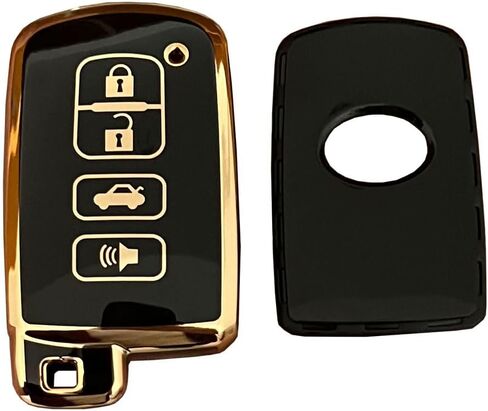 TPU Soft TPU لغطاء Toyota Key FOB مع ملحق السلسلة المفاتيح يناسب Toyota Camry Avalon Corolla Highlander RAV4 Sequoia Smart Keys (4-Button-Black) in Kuwait