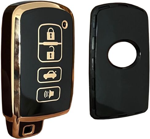 TPU Soft TPU لغطاء Toyota Key FOB مع ملحق السلسلة المفاتيح يناسب Toyota Camry Avalon Corolla Highlander RAV4 Sequoia Smart Keys (4-Button-Black) in Kuwait