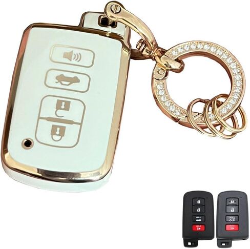 TPU Soft TPU لغطاء Toyota Key FOB مع ملحق السلسلة المفاتيح يناسب Toyota Camry Avalon Corolla Highlander RAV4 Sequoia Smart Keys (4-Button-Black) in Kuwait