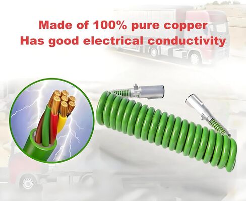 7-Way Coiled Straight Trailer Cord 12FT 15FT Heavy Duty -85°F Cold Resistant ABS Power Cable for Semi/Truck/RV/Trailers True 4/12+2/10+1/8 AWG (12FT Spring Wire) in Saudi Arabia