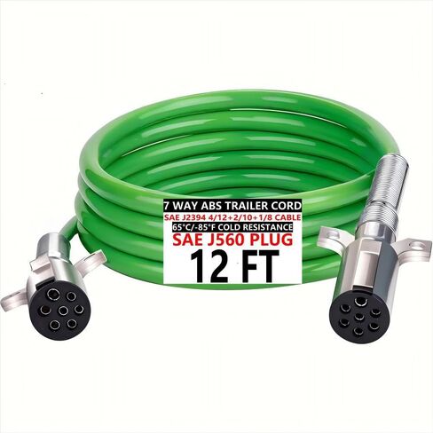 7-Way Coiled Straight Trailer Cord 12FT 15FT Heavy Duty -85°F Cold Resistant ABS Power Cable for Semi/Truck/RV/Trailers True 4/12+2/10+1/8 AWG (12FT Spring Wire) in Saudi Arabia