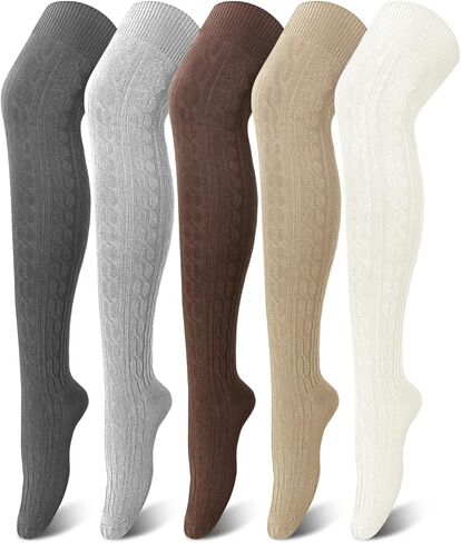 Jansun 5 أزواج من جوارب الحذاء متماسكة للسيدات - فخذ عالية وركبة الجوارب - هدايا الحجم الحرة in Kuwait