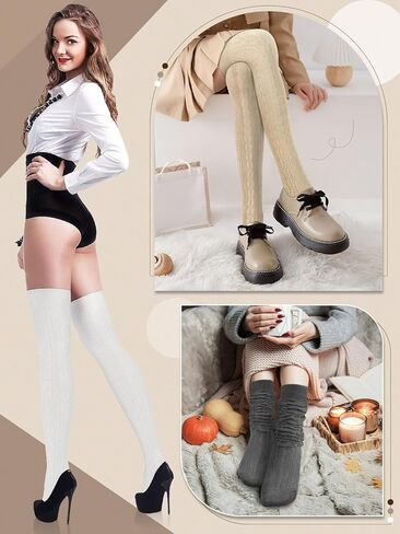 Jansun 5 أزواج من جوارب الحذاء متماسكة للسيدات - فخذ عالية وركبة الجوارب - هدايا الحجم الحرة in Kuwait