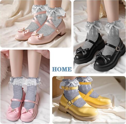 1 Pair Grey Ruffle Frilly Socks Women, Lace Socks for Women Ankle Ruffle, Lolita Vintage Style, Soft Polyester, Comfortable and Breathable for All Seasons in Saudi Arabia