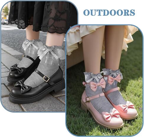 1 Pair Grey Ruffle Frilly Socks Women, Lace Socks for Women Ankle Ruffle, Lolita Vintage Style, Soft Polyester, Comfortable and Breathable for All Seasons in Saudi Arabia