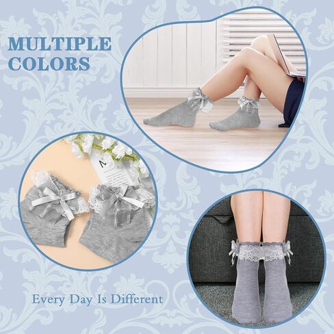 1 Pair Grey Ruffle Frilly Socks Women, Lace Socks for Women Ankle Ruffle, Lolita Vintage Style, Soft Polyester, Comfortable and Breathable for All Seasons in Saudi Arabia