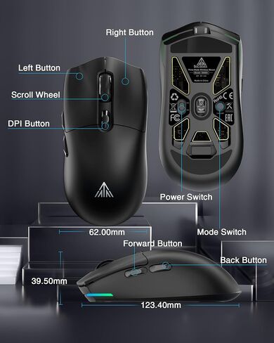 SM805 Lightweight Wireless Gaming Mouse,24000 DPI,Tri-Modes Connection,BT/Type-C Wired/2.4G Wireless Mouse Gaming with 2 Side Buttons, Engineering Grip Custom Mouse for Gamer,White in Saudi Arabia