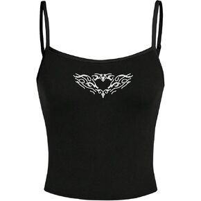 Floerns Women's Goth Sleeveless Camisole Rhinestone Rib Knit Y2k Crop Cami Top in Saudi Arabia