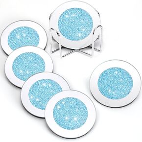 Jetec Crushed Diamond Decoration Glass Coaster Coasters Set of 6 with 1 Holder, Crystal Mirrored Coasters Glitter Crushed Diamond Decoration Rhinestone for Kitchen Bar Home(Silver,4 Inch) in Saudi Arabia