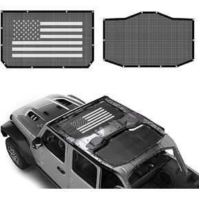 Sunshade for 2024 2025 Jeep Wrangler JL/JLU 4xe set - شبكات الأمامية والخلفية شمس الظل العلوية الكتل أشعة الأشعة فوق البنفسجية والحطام ، غطاء بيكيني Jlkini العلوي يناسب 4 أبواب غير محدودة ، صلبة وناعمة (علم الولايات المتحدة) in Saudi Arabia
