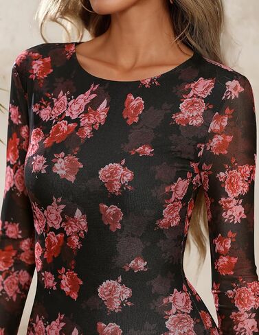 Zesica نساء الزهور Bodycon Maxi فساتين 2025 Fall Boho الأكمام الطويلة الشبك in Saudi Arabia