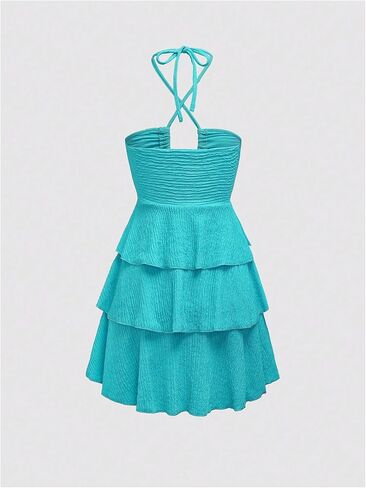 Verdusa Women's Wedding Guest Babydoll Halter Dress Tiered Layered Textured Backless Flowy Short Summer Dress in Saudi Arabia
