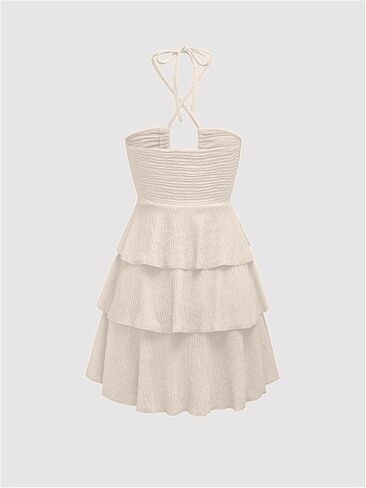 Verdusa Women's Wedding Guest Babydoll Halter Dress Tiered Layered Textured Backless Flowy Short Summer Dress in Saudi Arabia