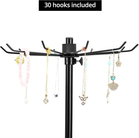 Qwork Rotating Jewelry Display حامل مع خطافات ، 2 حزمة أسود 3 مستويات معدن قابلة للتعديل حاملي القلادة ، الأقراط ، حلقات المفاتيح in Kuwait