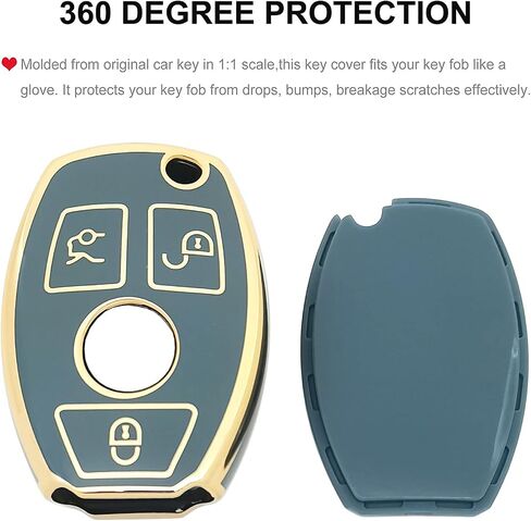 Key Fob Cover for Mercedes Benz with Keychain Soft TPU Car Key Shell Case Protector Compatible with Mercedes Benz C E G M Class GLC GLE GLS CLA CLS Accessories (Blue) in Saudi Arabia