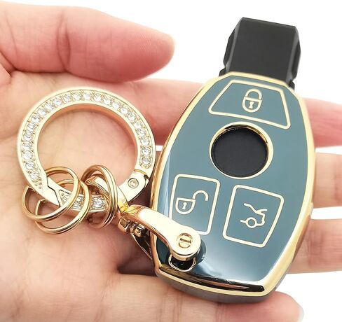 Key Fob Cover for Mercedes Benz with Keychain Soft TPU Car Key Shell Case Protector Compatible with Mercedes Benz C E G M Class GLC GLE GLS CLA CLS Accessories (Blue) in Saudi Arabia