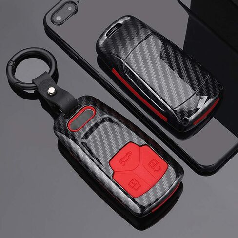 SANRILY 1Pcs Carbon Fiber Texture Car Key Cover for Audi A4 Q7 Q5 TT A3 A6 S5 B9 FV Keyless Entry Remote Keychian Holder ABS Full Protection Key Shell Case Red in Kuwait