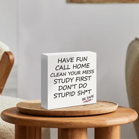 Dorm Decor Call Your Mom Sign Have Fun Be Safe Little Reminder Wooden Box Sign for Bedroom Dorm Preppy Shelf Desk Table Teen Daughter Son Back to School Graduation Gifts in Saudi Arabia