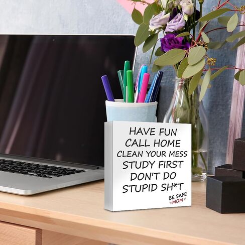 Dorm Decor Call Your Mom Sign Have Fun Be Safe Little Reminder Wooden Box Sign for Bedroom Dorm Preppy Shelf Desk Table Teen Daughter Son Back to School Graduation Gifts in Saudi Arabia