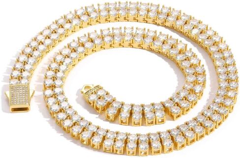 14K Gold Over S925 Men's 5mm Dual Line Moissanite Necklace, Fashionable Hip-Hop Jewelry, Gift for Stylish Men in Kuwait