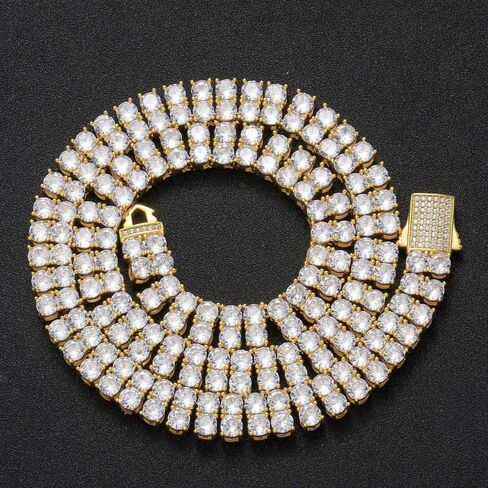 14K Gold Over S925 Men's 5mm Dual Line Moissanite Necklace, Fashionable Hip-Hop Jewelry, Gift for Stylish Men in Kuwait