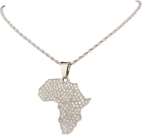 Map of Africa Chain Iced Out Pendant, Iced Out Pendants for Men and Women, Iced Out Chain Map of Africa, Africa Bling Chain Pendant Necklace Chain width 13mm Cuban Chain in Kuwait