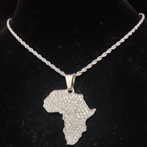 Map of Africa Chain Iced Out Pendant, Iced Out Pendants for Men and Women, Iced Out Chain Map of Africa, Africa Bling Chain Pendant Necklace Chain width 13mm Cuban Chain in Kuwait