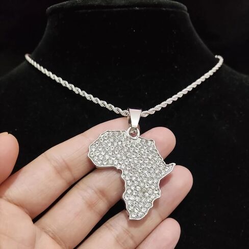 Map of Africa Chain Iced Out Pendant, Iced Out Pendants for Men and Women, Iced Out Chain Map of Africa, Africa Bling Chain Pendant Necklace Chain width 13mm Cuban Chain in Kuwait