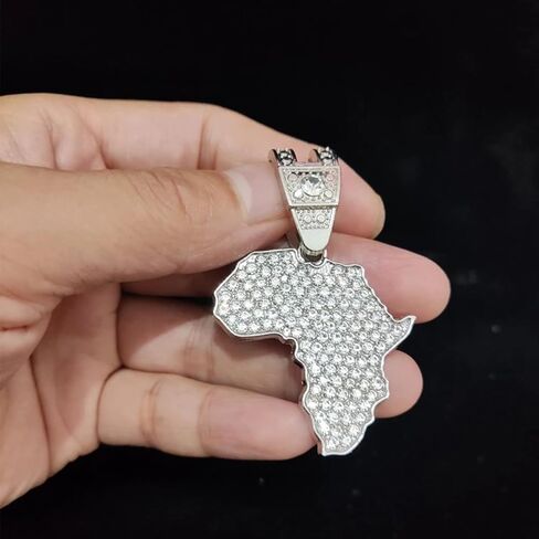 Map of Africa Chain Iced Out Pendant, Iced Out Pendants for Men and Women, Iced Out Chain Map of Africa, Africa Bling Chain Pendant Necklace Chain width 13mm Cuban Chain in Kuwait