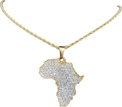 Map of Africa Chain Iced Out Pendant, Iced Out Pendants for Men and Women, Iced Out Chain Map of Africa, Africa Bling Chain Pendant Necklace Chain width 13mm Cuban Chain in Kuwait