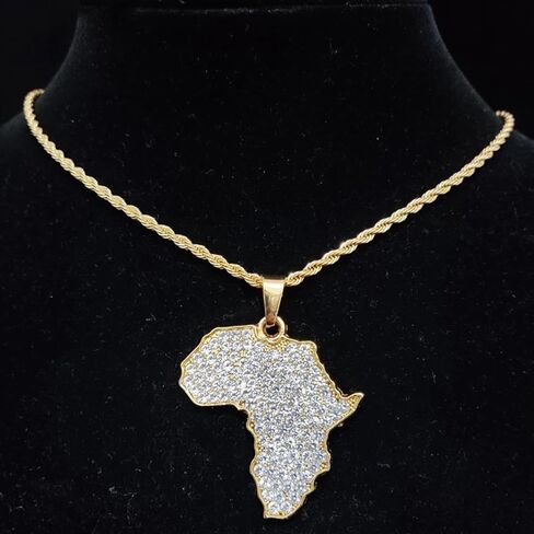 Map of Africa Chain Iced Out Pendant, Iced Out Pendants for Men and Women, Iced Out Chain Map of Africa, Africa Bling Chain Pendant Necklace Chain width 13mm Cuban Chain in Kuwait