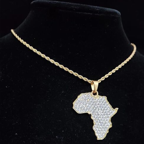 Map of Africa Chain Iced Out Pendant, Iced Out Pendants for Men and Women, Iced Out Chain Map of Africa, Africa Bling Chain Pendant Necklace Chain width 13mm Cuban Chain in Kuwait