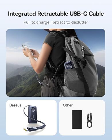 Baseus Enercore Power Bank, 10000mAh Fast Charging Portable Charger Built-in 45W Retractable USB-C Cable, Battery Pack for iPhone 16/15 Series, Samsung, Google Pixel, iPad, AirPods, Drone, Go Pro in Saudi Arabia