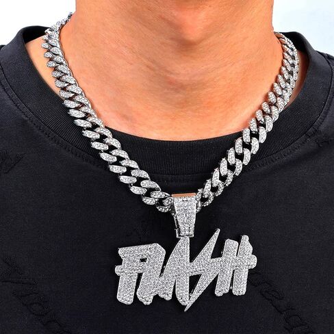Miami Cuban chain Men & Women's 13MM Cuban Link Chain Necklace - Sterling Silver Gold Plated Cubic Zirconia Iced Out Hip Hop Jewelry in Saudi Arabia