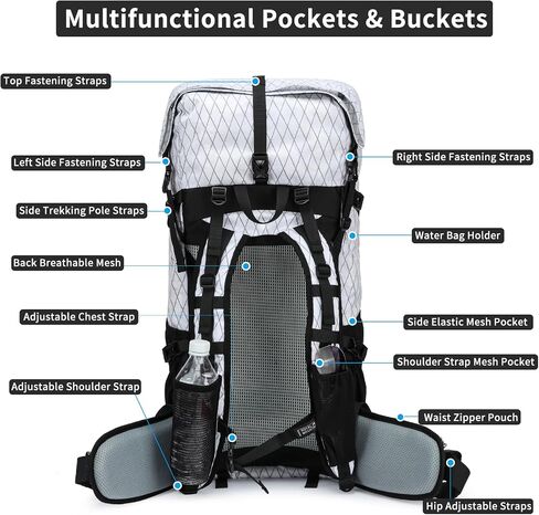 Hiking Backpack,40L to 50L Extra Large Capacity Hiking Bag, Internal Frame Camping Backpack, Upgraded X-PAC Lightweight Sport Daypack Travel Backpack Fit For Mountain Climbing Camping(Blue) in Kuwait
