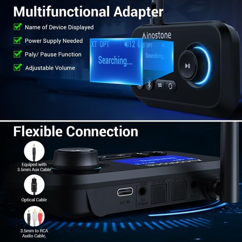 Bluetooth 5.3 Transmitter Receiver for 2 Headphones 3-in-1 Audio Adapter with Bypass Low Latency LCD Display ON/OFF Switch Volume Control Optical AUX RCA for Headphone Speaker TV Home Stereo in Saudi Arabia