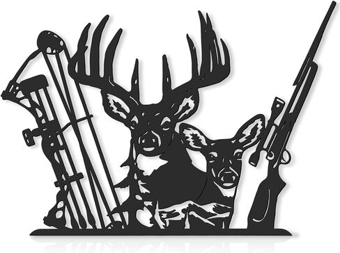 TANDEFIO DEER HUNTER METAL SIGN Cabin Wall Root Room Doce and Rifle Deer Wall Hanging Decoration Hunter Gift Cabin Divel Diad Dice Decore (Black) in Saudi Arabia
