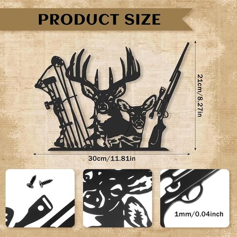 TANDEFIO DEER HUNTER METAL SIGN Cabin Wall Root Room Doce and Rifle Deer Wall Hanging Decoration Hunter Gift Cabin Divel Diad Dice Decore (Black) in Saudi Arabia