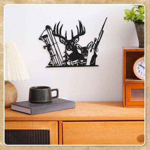 TANDEFIO DEER HUNTER METAL SIGN Cabin Wall Root Room Doce and Rifle Deer Wall Hanging Decoration Hunter Gift Cabin Divel Diad Dice Decore (Black) in Saudi Arabia