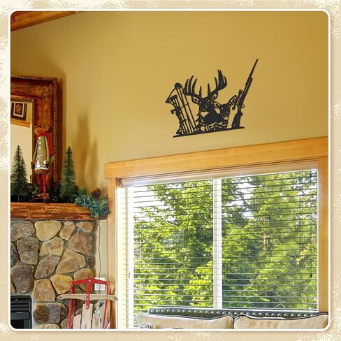 TANDEFIO DEER HUNTER METAL SIGN Cabin Wall Root Room Doce and Rifle Deer Wall Hanging Decoration Hunter Gift Cabin Divel Diad Dice Decore (Black) in Saudi Arabia