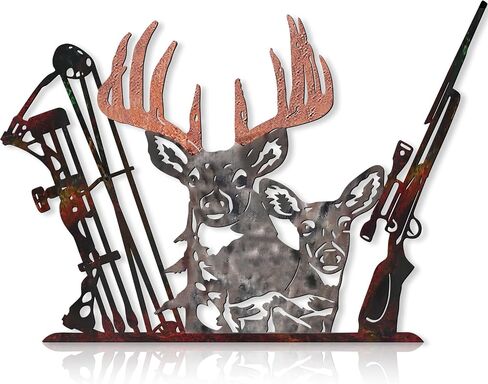 Tandefio Deer Hunter Metal Sign Cabin Wall Art Hunting Room Decor Bow and Rifle Deer Wall Hanging Decoration Hunter Gift Cabin Sign Fathers Day Gift Home Decor(Black) in Saudi Arabia
