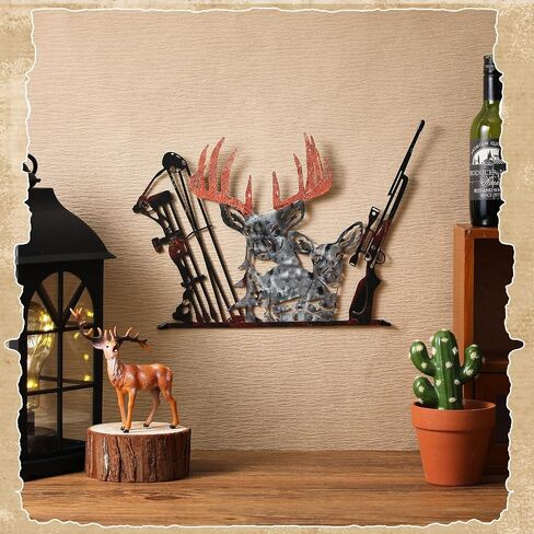 Tandefio Deer Hunter Metal Sign Cabin Wall Art Hunting Room Decor Bow and Rifle Deer Wall Hanging Decoration Hunter Gift Cabin Sign Fathers Day Gift Home Decor(Black) in Saudi Arabia