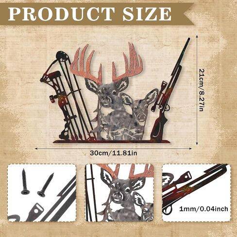 Tandefio Deer Hunter Metal Sign Cabin Wall Art Hunting Room Decor Bow and Rifle Deer Wall Hanging Decoration Hunter Gift Cabin Sign Fathers Day Gift Home Decor(Black) in Saudi Arabia