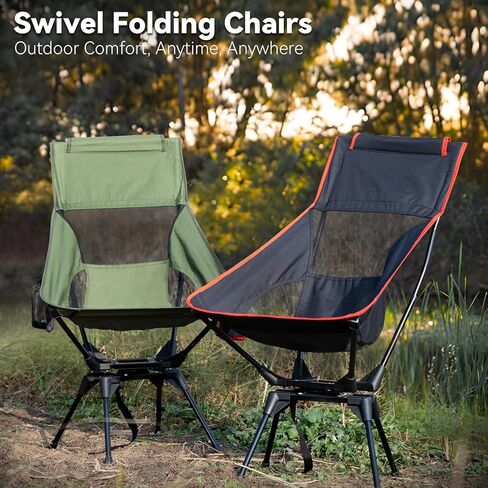Upgraded 360° Swivel Camping Chair for Adults, Portable Folding Chair with Cup Holder, Lightweight Compact Backpack Outdoor Chair for Travel, Fishing, Hiking, and Beach in Kuwait